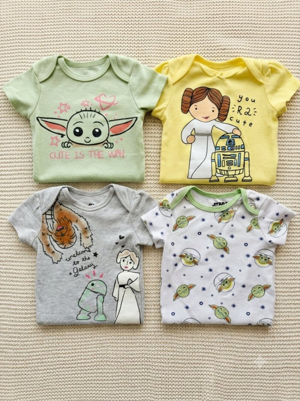 Star Wars Baby Girl Bodysuits 3-6 Months Set of 4 Grogu Leia R2-D2 Yoda Disney